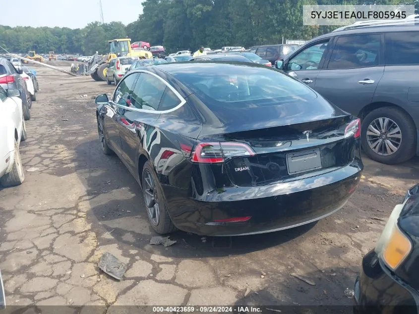 2020 Tesla Model 3 VIN: 5YJ3E1EA0LF805945 Lot: 40423659