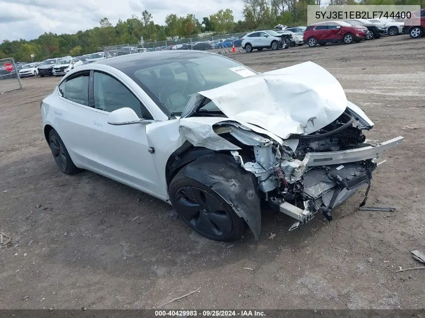 2020 Tesla Model 3 Long Range Dual Motor All-Wheel Drive VIN: 5YJ3E1EB2LF744400 Lot: 40429983