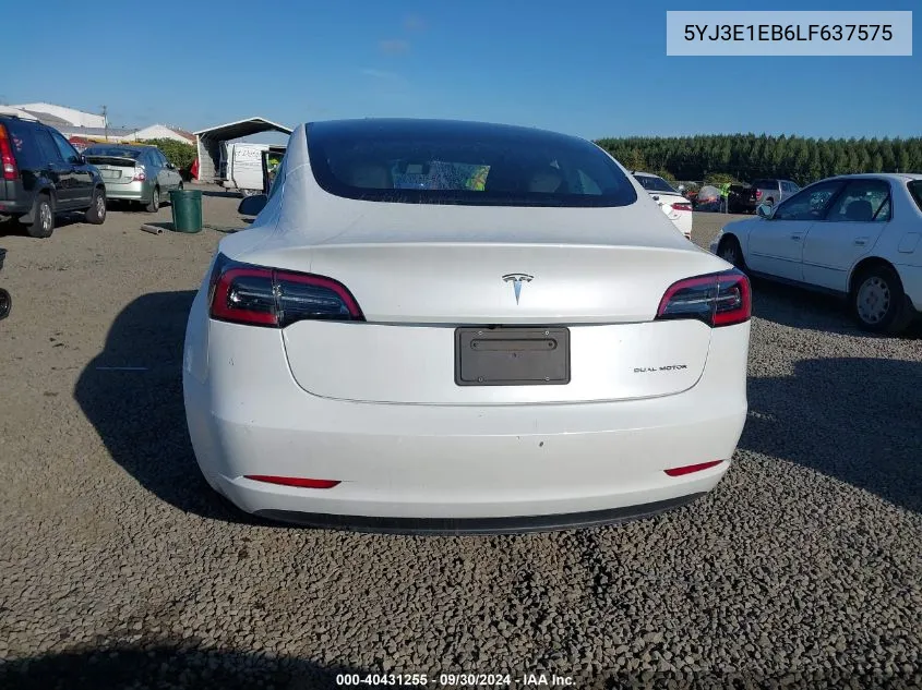 5YJ3E1EB6LF637575 2020 Tesla Model 3