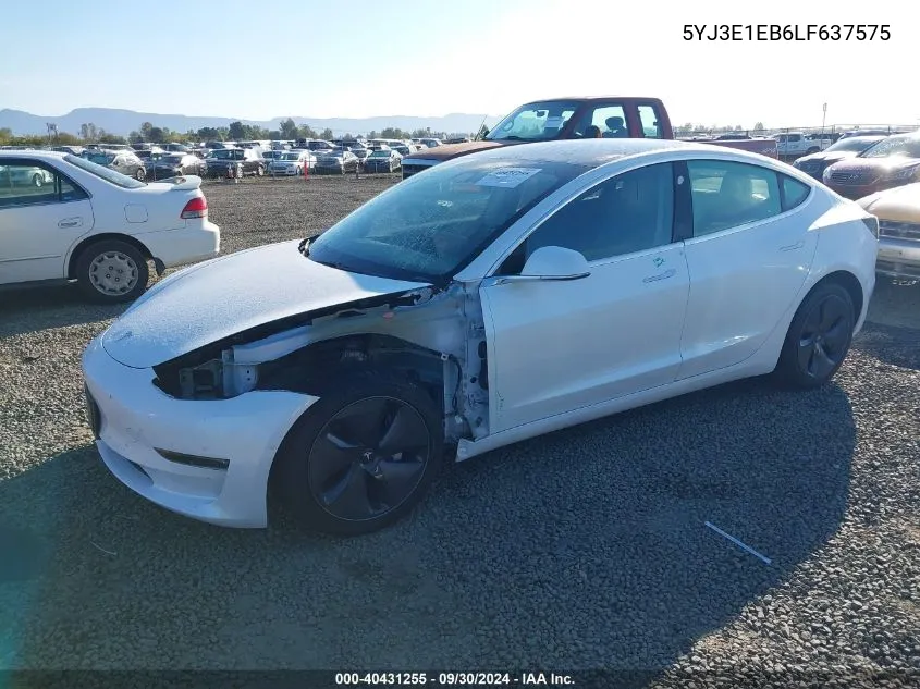 2020 Tesla Model 3 VIN: 5YJ3E1EB6LF637575 Lot: 40431255