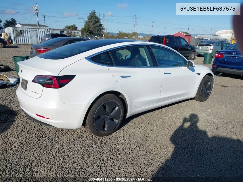 2020 Tesla Model 3 VIN: 5YJ3E1EB6LF637575 Lot: 40431255