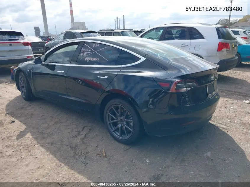 2020 Tesla Model 3 VIN: 5YJ3E1EA2LF783480 Lot: 40438265