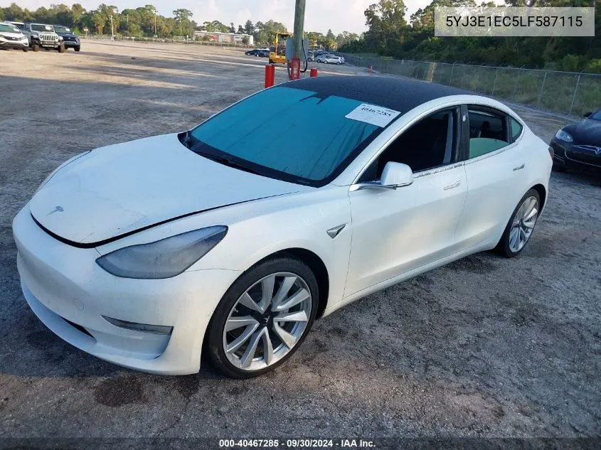 2020 Tesla Model 3 VIN: 5YJ3E1EC5LF587115 Lot: 40467285