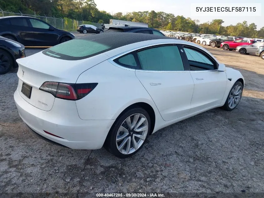 2020 Tesla Model 3 VIN: 5YJ3E1EC5LF587115 Lot: 40467285