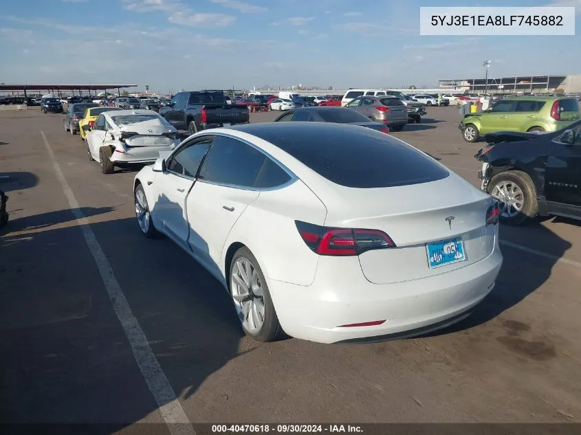 2020 Tesla Model 3 Standard Range Plus Rear-Wheel Drive/Standard Range Rear-Wheel Drive VIN: 5YJ3E1EA8LF745882 Lot: 40470618