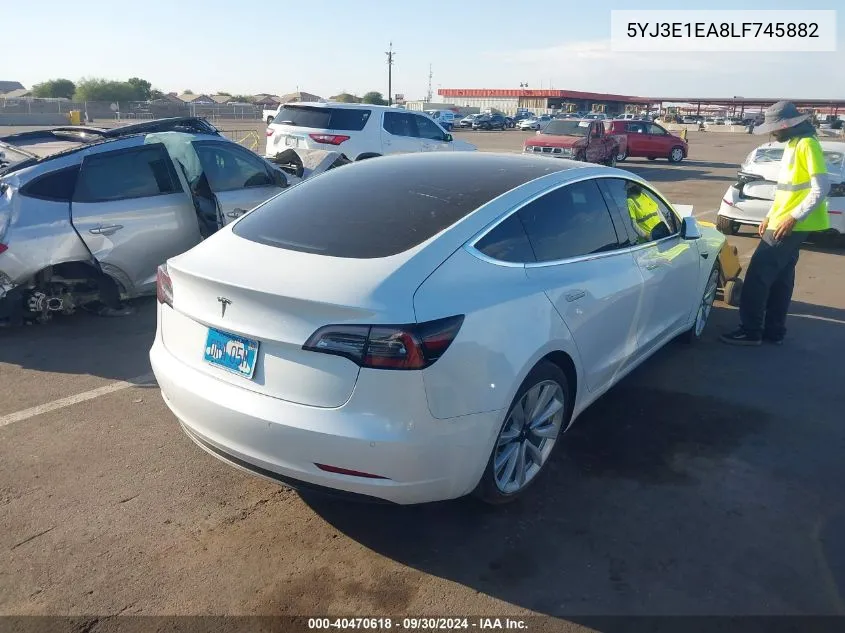 2020 Tesla Model 3 Standard Range Plus Rear-Wheel Drive/Standard Range Rear-Wheel Drive VIN: 5YJ3E1EA8LF745882 Lot: 40470618