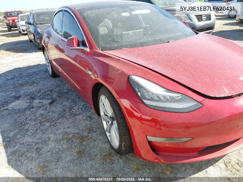 2020 Tesla Model 3 VIN: 5YJ3E1EB7LF620431 Lot: 40478331