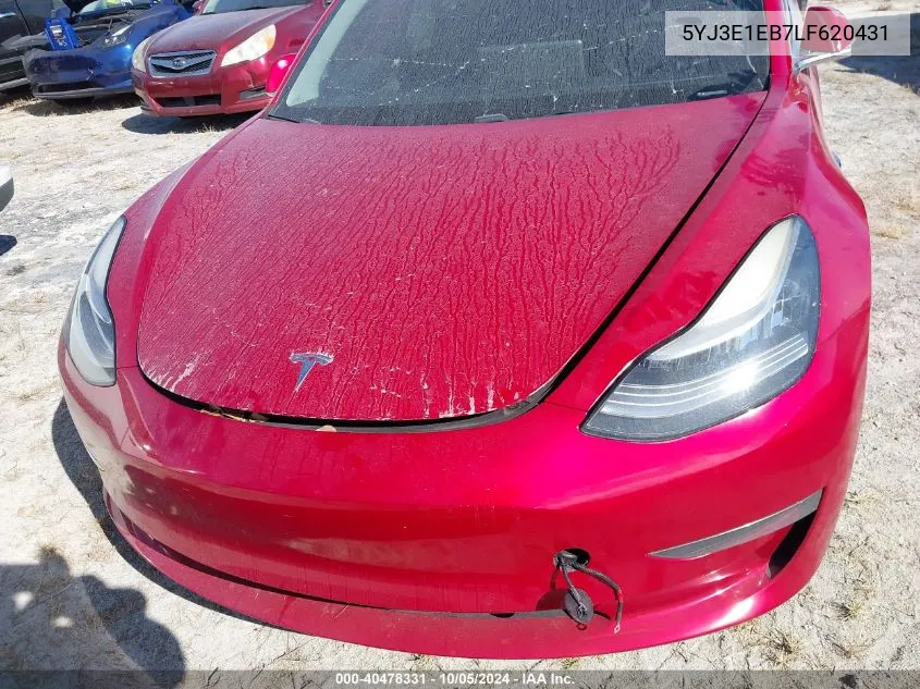 2020 Tesla Model 3 VIN: 5YJ3E1EB7LF620431 Lot: 40478331