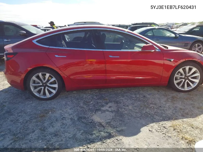 2020 Tesla Model 3 VIN: 5YJ3E1EB7LF620431 Lot: 40478331