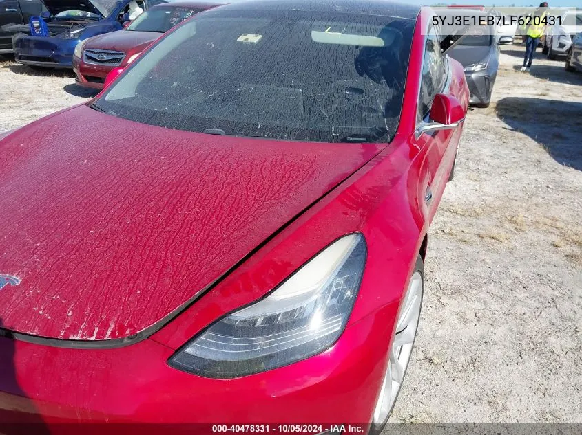 2020 Tesla Model 3 VIN: 5YJ3E1EB7LF620431 Lot: 40478331