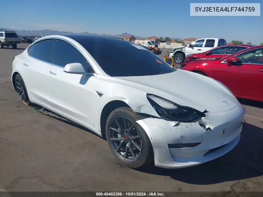 2020 Tesla Model 3 Standard Range Plus Rear-Wheel Drive/Standard Range Rear-Wheel Drive VIN: 5YJ3E1EA4LF744759 Lot: 40482356