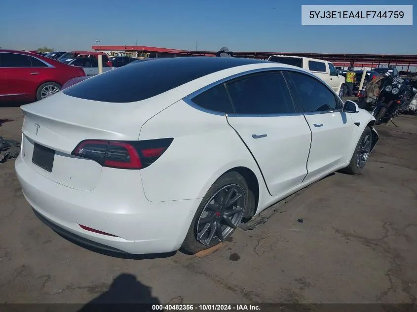 2020 Tesla Model 3 Standard Range Plus Rear-Wheel Drive/Standard Range Rear-Wheel Drive VIN: 5YJ3E1EA4LF744759 Lot: 40482356