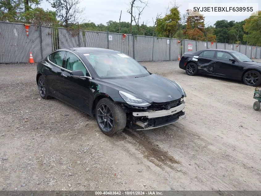 2020 Tesla Model 3 VIN: 5YJ3E1EBXLF638955 Lot: 40483642