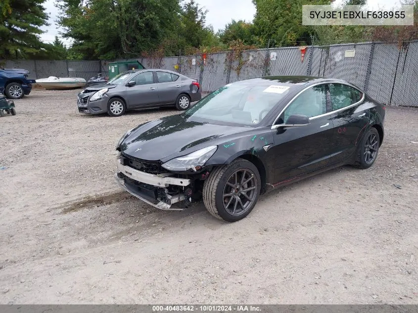 2020 Tesla Model 3 VIN: 5YJ3E1EBXLF638955 Lot: 40483642