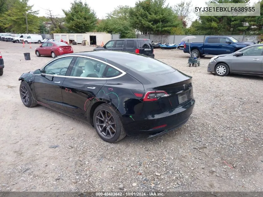 2020 Tesla Model 3 VIN: 5YJ3E1EBXLF638955 Lot: 40483642