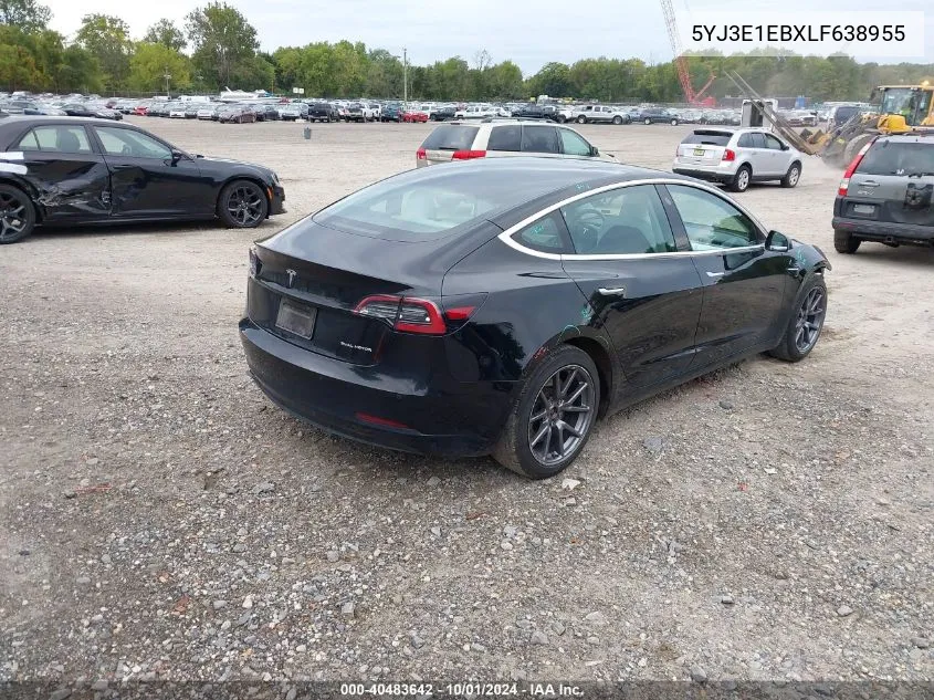 2020 Tesla Model 3 VIN: 5YJ3E1EBXLF638955 Lot: 40483642