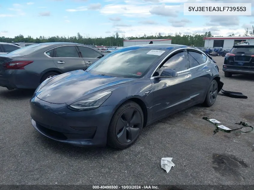 2020 Tesla Model 3 Standard Range Plus Rear-Wheel Drive/Standard Range Rear-Wheel Drive VIN: 5YJ3E1EA3LF739553 Lot: 40498500