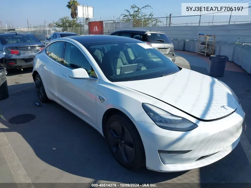 2020 Tesla Model 3 Standard Range Plus Rear-Wheel Drive/Standard Range Rear-Wheel Drive VIN: 5YJ3E1EA7LF706197 Lot: 40514376