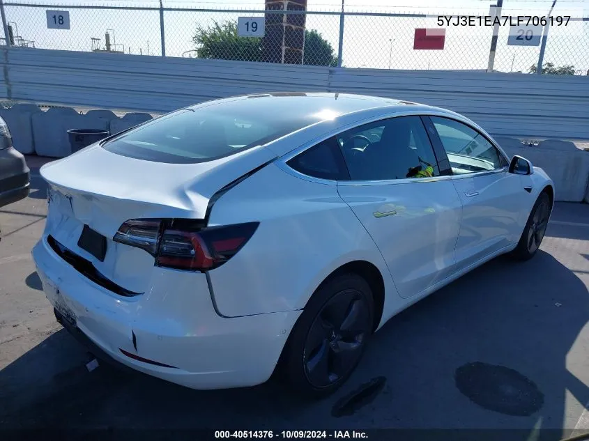 2020 Tesla Model 3 Standard Range Plus Rear-Wheel Drive/Standard Range Rear-Wheel Drive VIN: 5YJ3E1EA7LF706197 Lot: 40514376