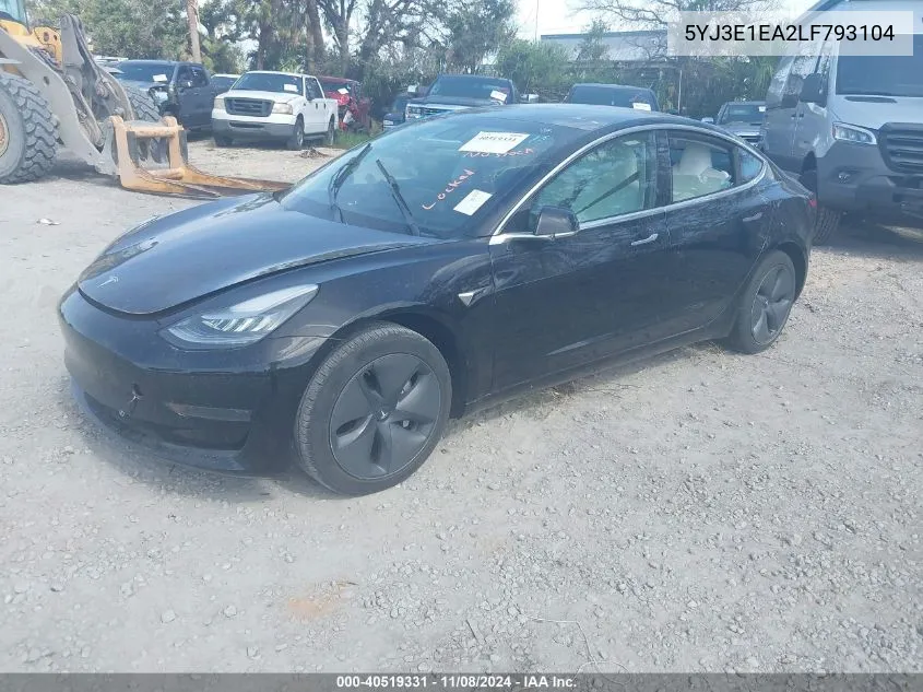 2020 Tesla Model 3 Standard Range Plus Rear-Wheel Drive/Standard Range Rear-Wheel Drive VIN: 5YJ3E1EA2LF793104 Lot: 40519331