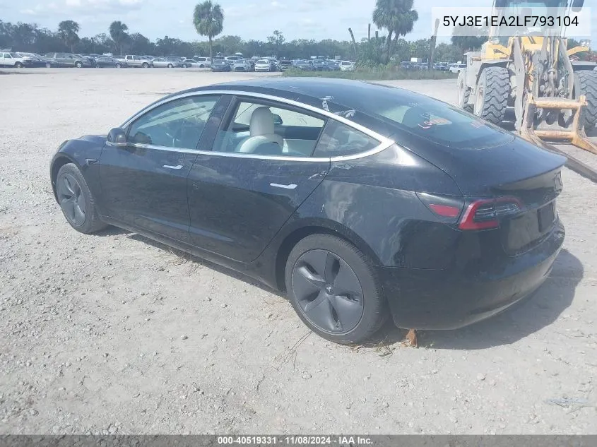 2020 Tesla Model 3 Standard Range Plus Rear-Wheel Drive/Standard Range Rear-Wheel Drive VIN: 5YJ3E1EA2LF793104 Lot: 40519331