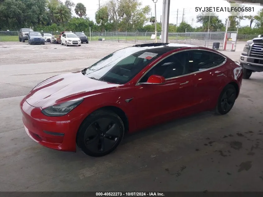 2020 Tesla Model 3 Standard Range Plus Rear-Wheel Drive/Standard Range Rear-Wheel Drive VIN: 5YJ3E1EA1LF606581 Lot: 40522273