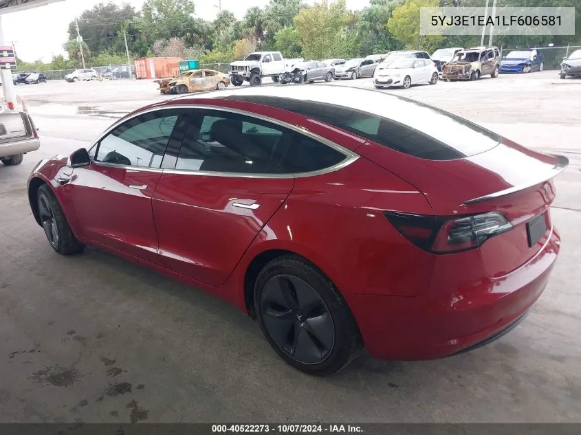 2020 Tesla Model 3 Standard Range Plus Rear-Wheel Drive/Standard Range Rear-Wheel Drive VIN: 5YJ3E1EA1LF606581 Lot: 40522273