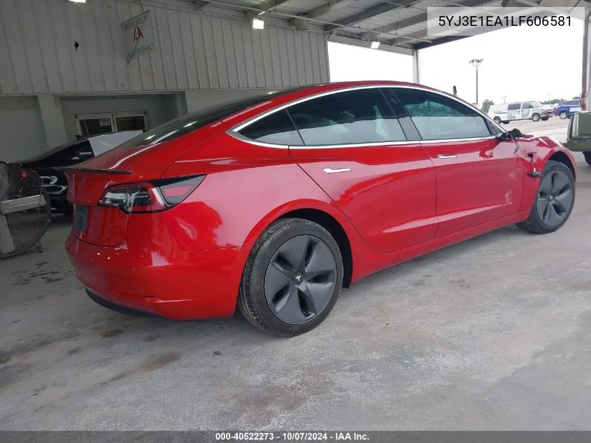 2020 Tesla Model 3 Standard Range Plus Rear-Wheel Drive/Standard Range Rear-Wheel Drive VIN: 5YJ3E1EA1LF606581 Lot: 40522273