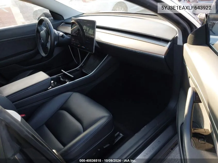 2020 Tesla Model 3 Standard Range Plus Rear-Wheel Drive/Standard Range Rear-Wheel Drive VIN: 5YJ3E1EAXLF643922 Lot: 40536515