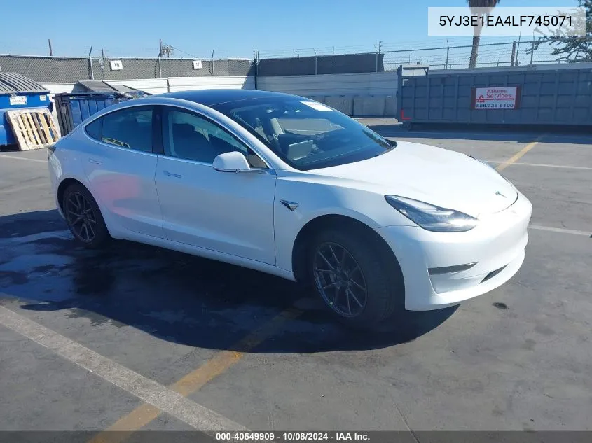 2020 Tesla Model 3 Standard Range Plus Rear-Wheel Drive/Standard Range Rear-Wheel Drive VIN: 5YJ3E1EA4LF745071 Lot: 40549909