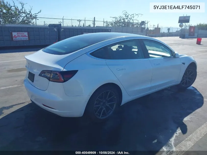 2020 Tesla Model 3 Standard Range Plus Rear-Wheel Drive/Standard Range Rear-Wheel Drive VIN: 5YJ3E1EA4LF745071 Lot: 40549909