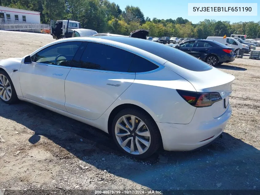 2020 Tesla Model 3 Long Range Dual Motor All-Wheel Drive VIN: 5YJ3E1EB1LF651190 Lot: 40579799