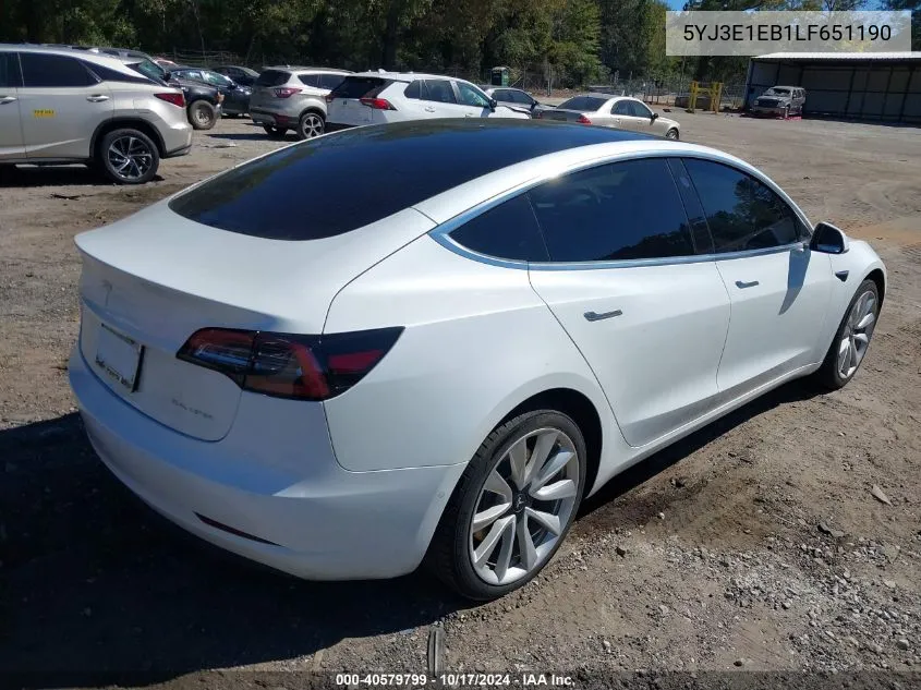 2020 Tesla Model 3 Long Range Dual Motor All-Wheel Drive VIN: 5YJ3E1EB1LF651190 Lot: 40579799