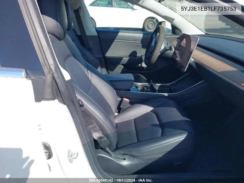 2020 Tesla Model 3 Long Range Dual Motor All-Wheel Drive VIN: 5YJ3E1EB1LF735753 Lot: 40580142