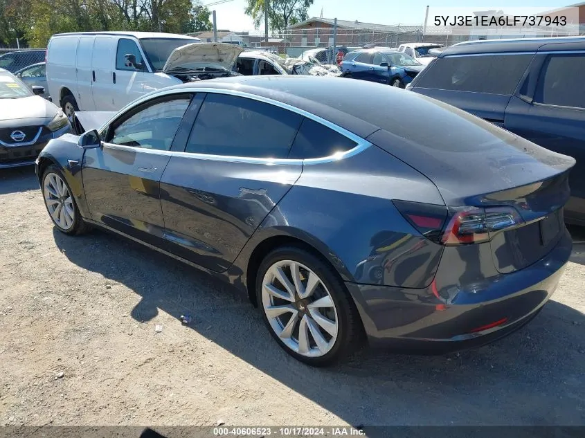 2020 Tesla Model 3 Standard Range Plus Rear-Wheel Drive/Standard Range Rear-Wheel Drive VIN: 5YJ3E1EA6LF737943 Lot: 40606523