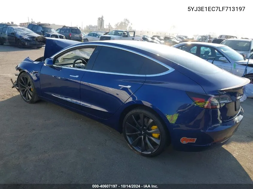 2020 Tesla Model 3 Performance Dual Motor All-Wheel Drive VIN: 5YJ3E1EC7LF713197 Lot: 40607197