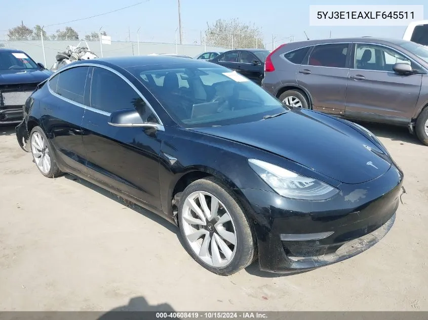 2020 Tesla Model 3 Standard Range Plus Rear-Wheel Drive/Standard Range Rear-Wheel Drive VIN: 5YJ3E1EAXLF645511 Lot: 40608419