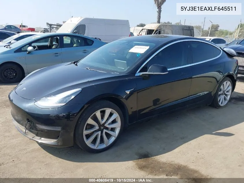 2020 Tesla Model 3 Standard Range Plus Rear-Wheel Drive/Standard Range Rear-Wheel Drive VIN: 5YJ3E1EAXLF645511 Lot: 40608419