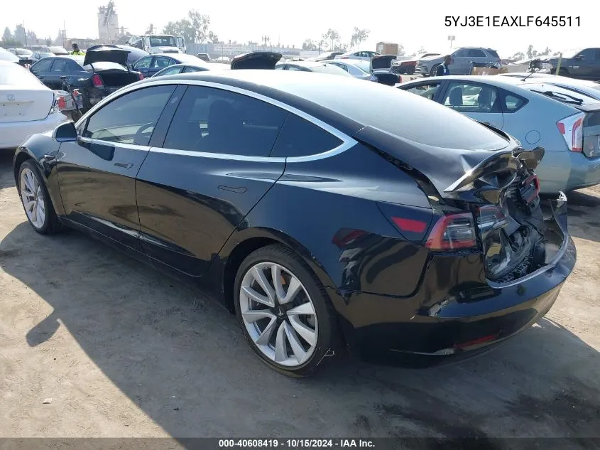 2020 Tesla Model 3 Standard Range Plus Rear-Wheel Drive/Standard Range Rear-Wheel Drive VIN: 5YJ3E1EAXLF645511 Lot: 40608419