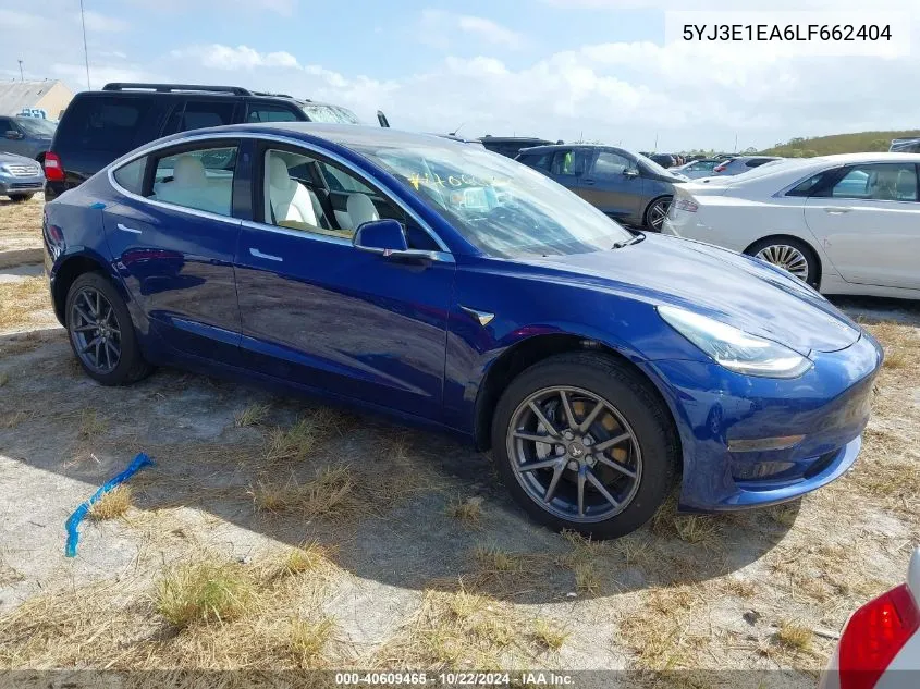 2020 Tesla Model 3 Standard Range Plus Rear-Wheel Drive/Standard Range Rear-Wheel Drive VIN: 5YJ3E1EA6LF662404 Lot: 40609465