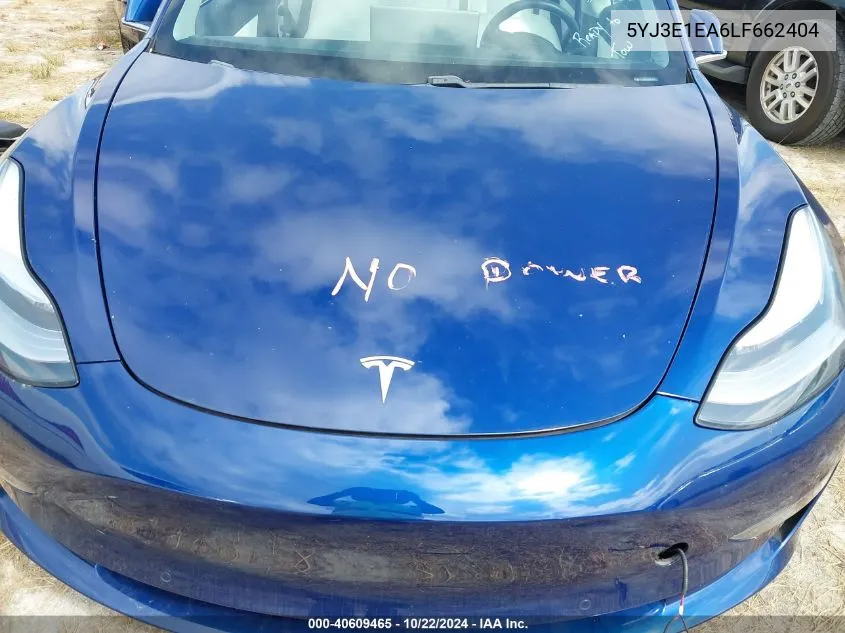 2020 Tesla Model 3 Standard Range Plus Rear-Wheel Drive/Standard Range Rear-Wheel Drive VIN: 5YJ3E1EA6LF662404 Lot: 40609465