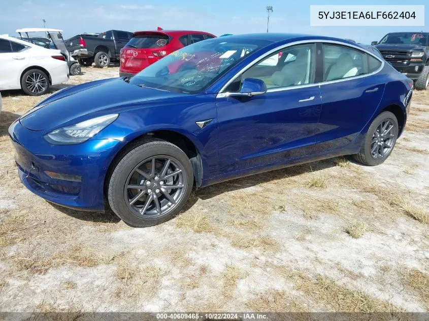 2020 Tesla Model 3 Standard Range Plus Rear-Wheel Drive/Standard Range Rear-Wheel Drive VIN: 5YJ3E1EA6LF662404 Lot: 40609465