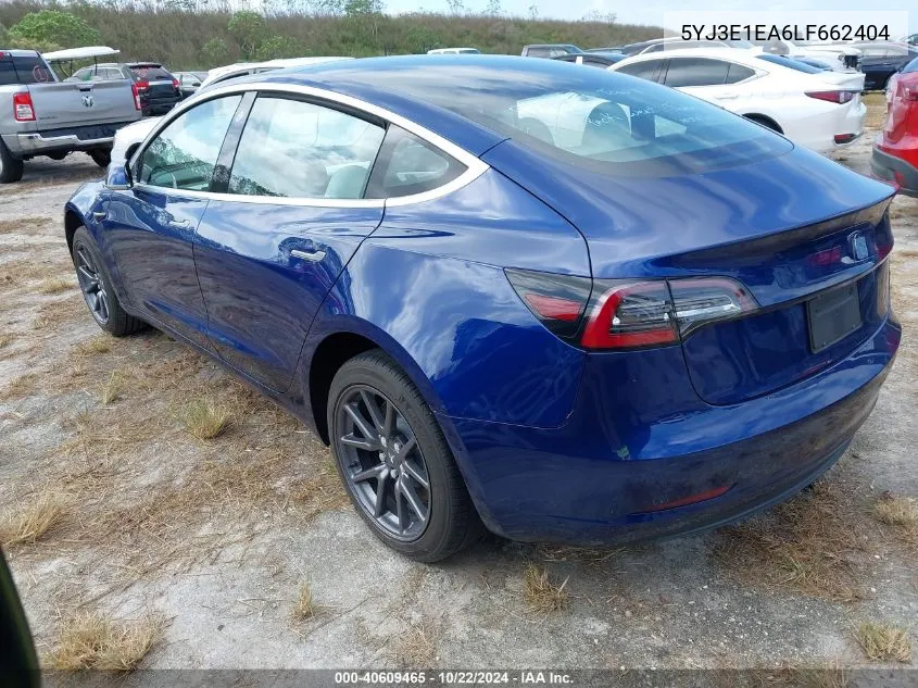 2020 Tesla Model 3 Standard Range Plus Rear-Wheel Drive/Standard Range Rear-Wheel Drive VIN: 5YJ3E1EA6LF662404 Lot: 40609465