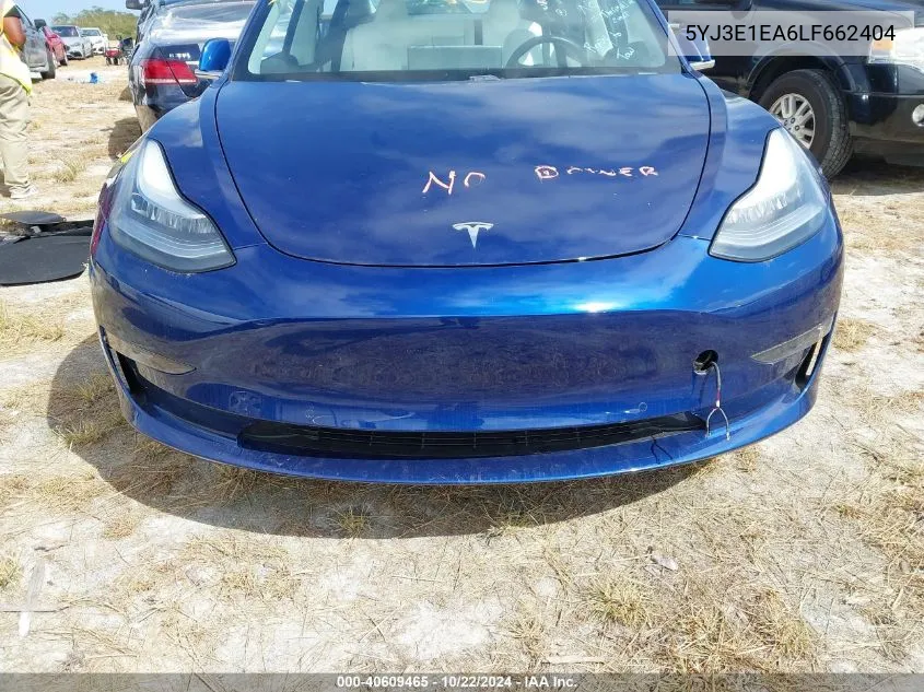 2020 Tesla Model 3 Standard Range Plus Rear-Wheel Drive/Standard Range Rear-Wheel Drive VIN: 5YJ3E1EA6LF662404 Lot: 40609465