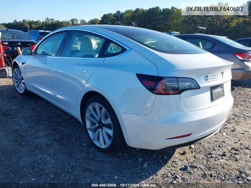 2020 Tesla Model 3 Long Range Dual Motor All-Wheel Drive VIN: 5YJ3E1EB8LF640607 Lot: 40610856