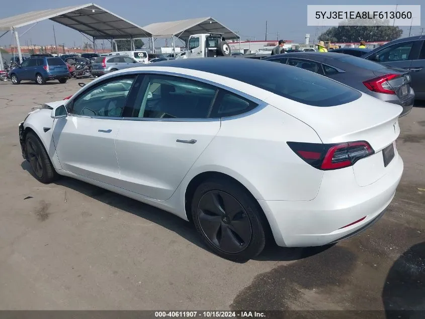 2020 Tesla Model 3 Standard Range Plus Rear-Wheel Drive/Standard Range Rear-Wheel Drive VIN: 5YJ3E1EA8LF613060 Lot: 40611907