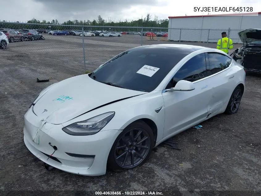 2020 Tesla Model 3 Standard Range Plus Rear-Wheel Drive/Standard Range Rear-Wheel Drive VIN: 5YJ3E1EA0LF645128 Lot: 40638456