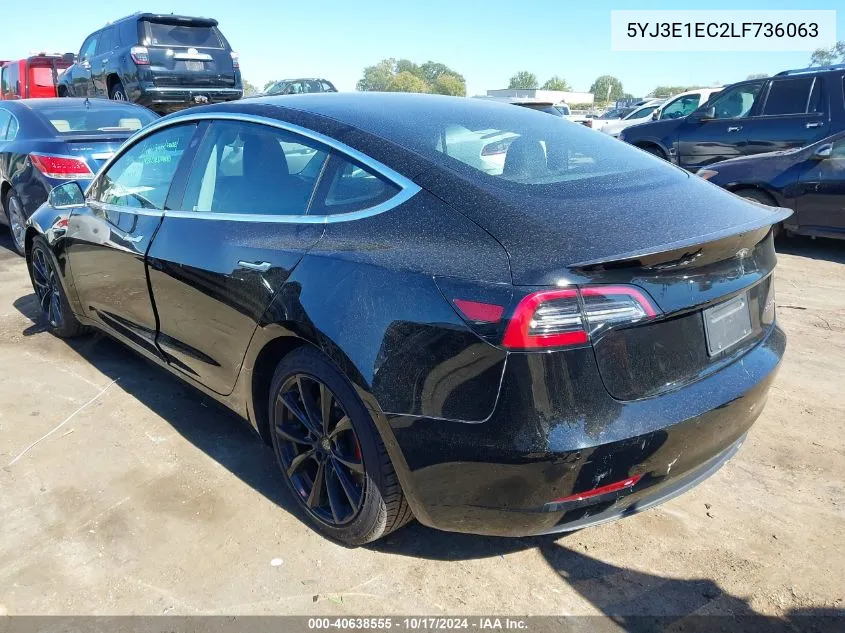 2020 Tesla Model 3 Performance Dual Motor All-Wheel Drive VIN: 5YJ3E1EC2LF736063 Lot: 40638555