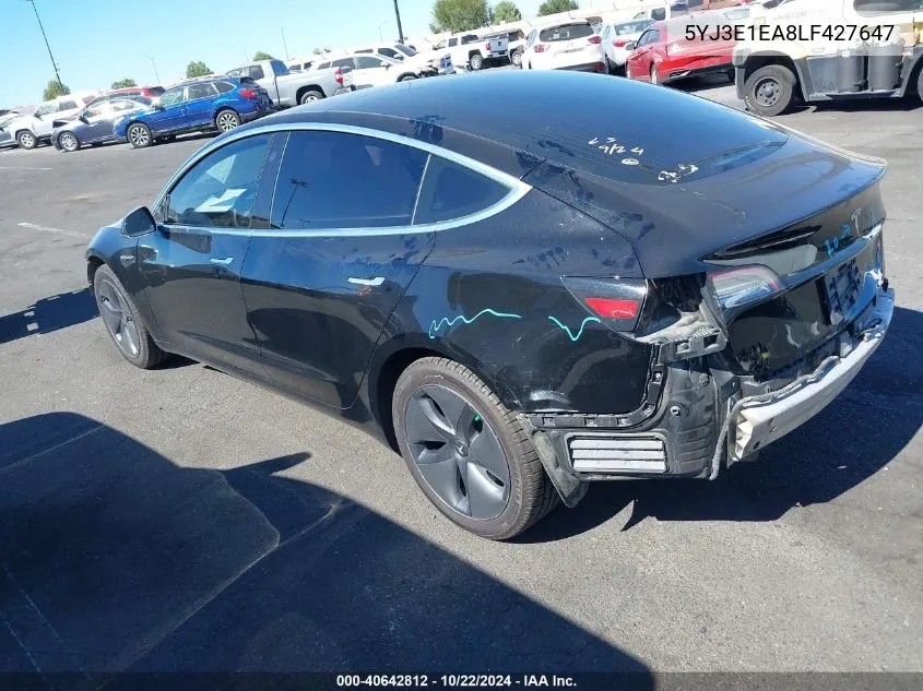 2020 Tesla Model 3 Standard Range Plus Rear-Wheel Drive/Standard Range Rear-Wheel Drive VIN: 5YJ3E1EA8LF427647 Lot: 40642812