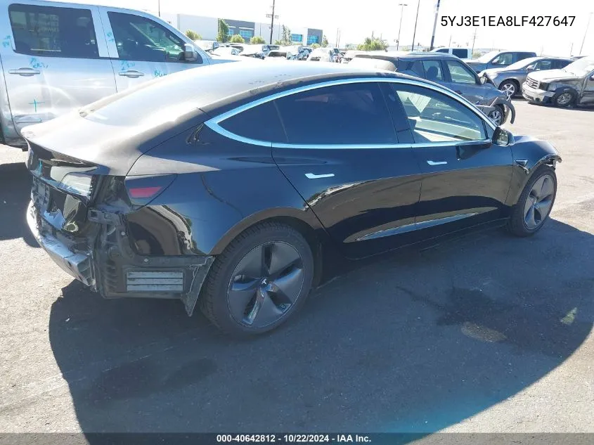 2020 Tesla Model 3 Standard Range Plus Rear-Wheel Drive/Standard Range Rear-Wheel Drive VIN: 5YJ3E1EA8LF427647 Lot: 40642812